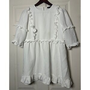 IN THE STYLE White Ruffle Tiered Babydoll Mini Dress Size 6 Cottagecore‎ BoHo